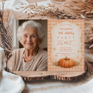 Photo Rustic Pumpkin Floral 90th Birthday Invitation