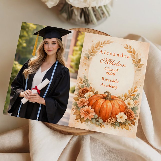 Photo Rustic Pumpkin Floral Fall Graduation Announcement (Creator Uploaded)