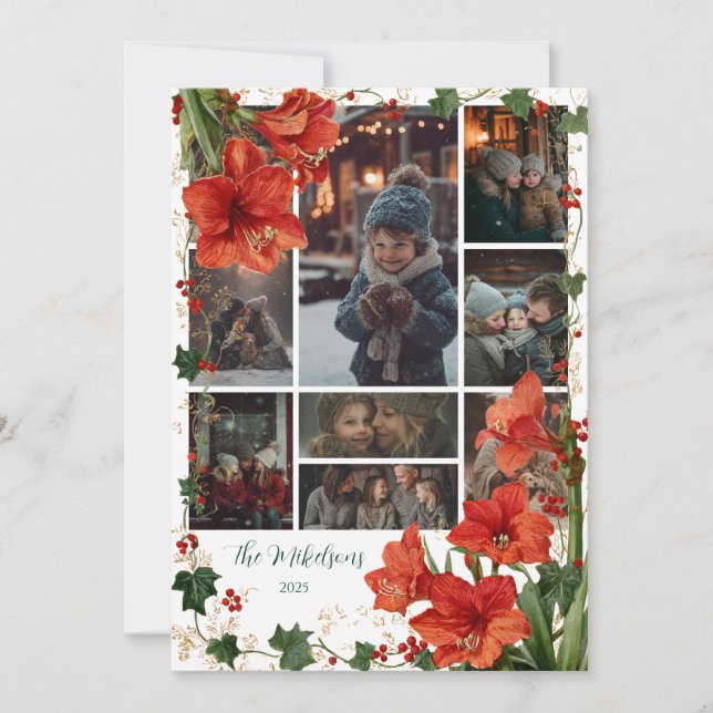Photo Rustic Red Amaryllis Christmas Holiday Card (Front)