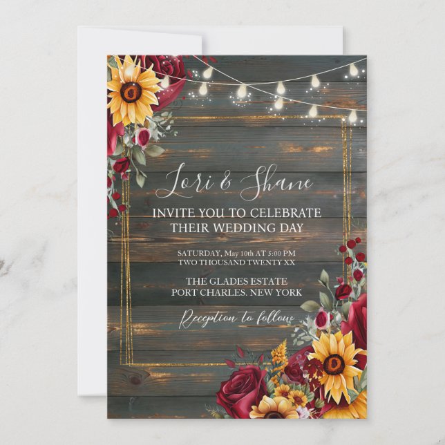  Photo Rustic Rose and Aster QR Code Wedding Invitation (Front)