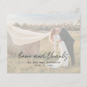 Photo Rustic Script Modern Wedding Thank You Card