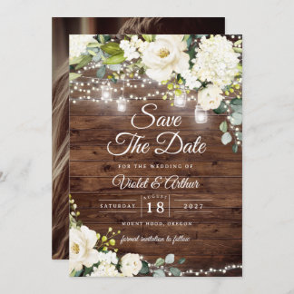 Photo Rustic String Lights Wedding Save The Date Invitation