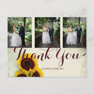 Photo Rustic Sunflower Modern Wedding Thank You Postcard