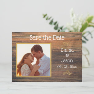 Photo Rustic Wood Grain Typography Save The Date