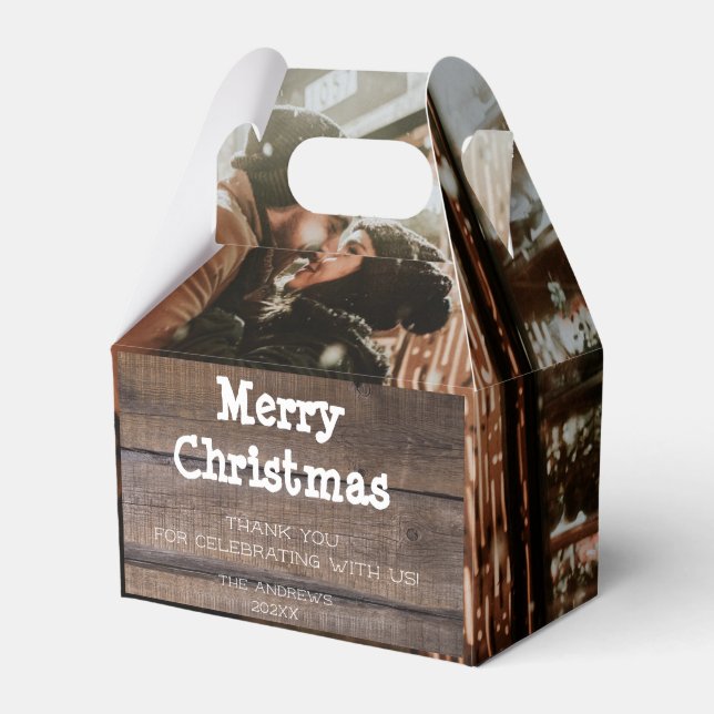 Photo Rustic Wood Merry Christmas Holiday Party  Favor Box (Front Side)