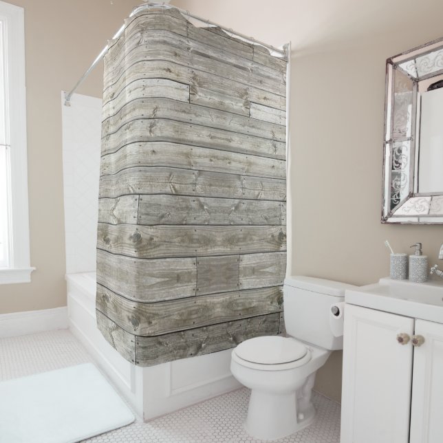 Photo, Rustic Wood Planks Deck Shower Curtains (In Situ)