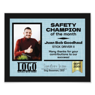 Photo safety employee of the month recognition print
