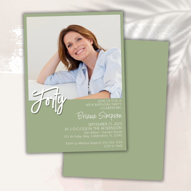 Photo Sage Green 40th Birthday Invitation (Creator Uploaded)