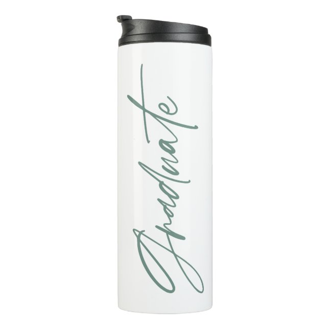 Photo sage green graduation script modern elegant thermal tumbler (Rotated Right)