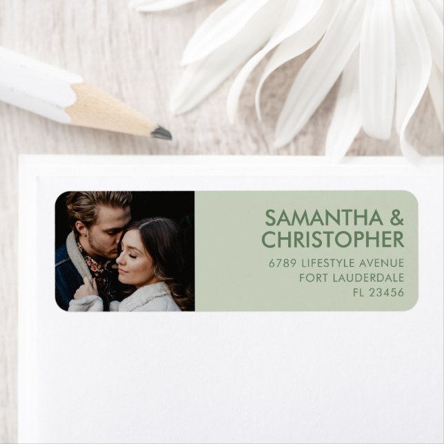 Photo Sage Green Mariage Adresse de retour Label (En situation)