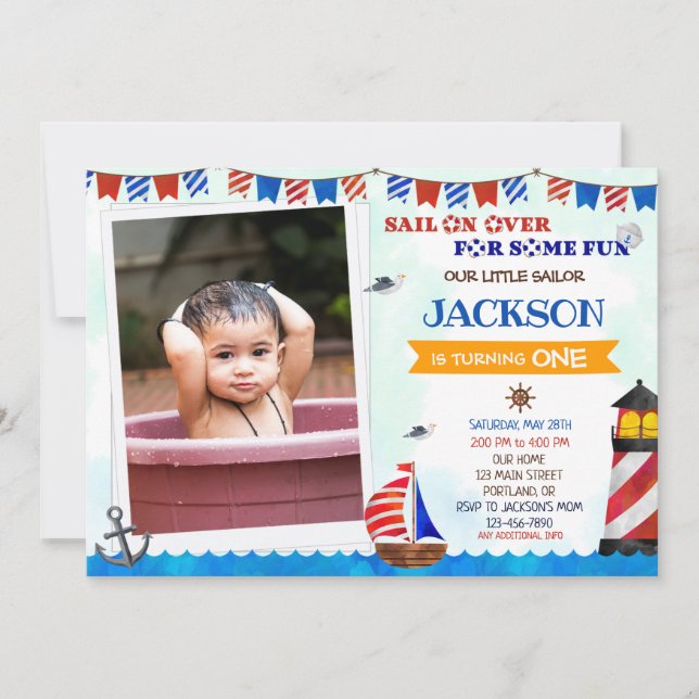 Photo Sailor invitation anniversaire garçon 1er an (Devant)