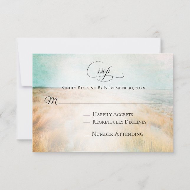 *~* Photo Sand Dune Beach Grass Sea Wedding RSVP (Front)