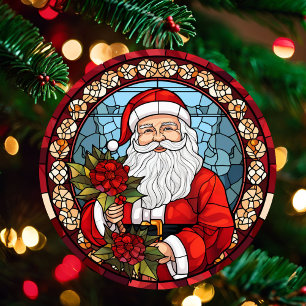 Photo & Santa Claus Personalize Text Name Metal Ornament