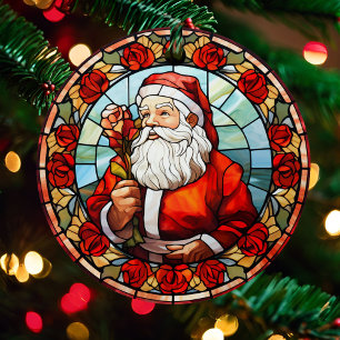 Photo & Santa Claus Personalize Text Name Metal Ornament