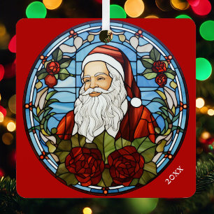 Photo & Santa Claus Personalize Text Name & Year Metal Ornament
