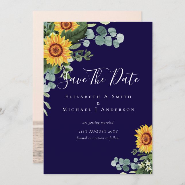 Photo Save Date Rustic SUNFLOWERS Greenery (Front/Back)