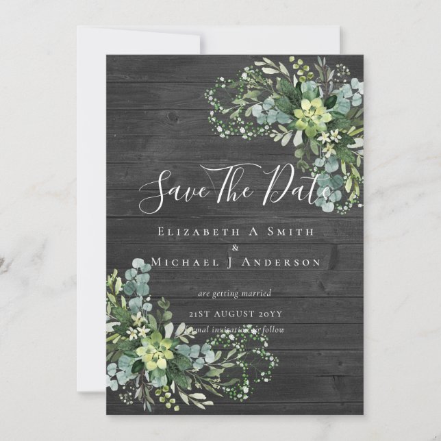 Photo Save Dates Eucalyptus Leaves Greenery (Front)