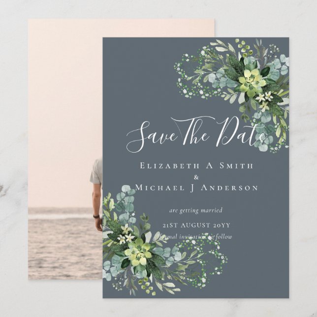 Photo Save Dates Eucalyptus Leaves Greenery (Front/Back)