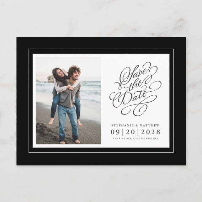 Photo Save The Date Black & White Elegant Wedding Announcement Postcard (Front)