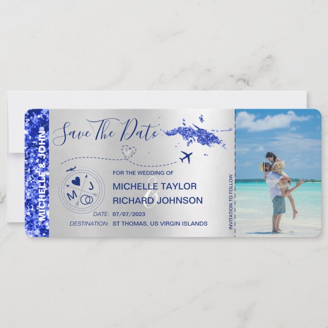 Photo Save the Date Boarding Pass St Thomas Invitation (Front)