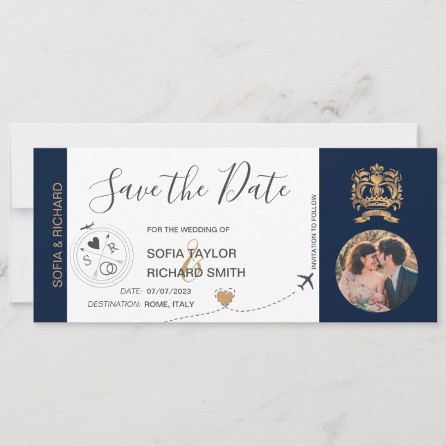 Photo Save the Date Boarding Pass World Map Invitation (Front)