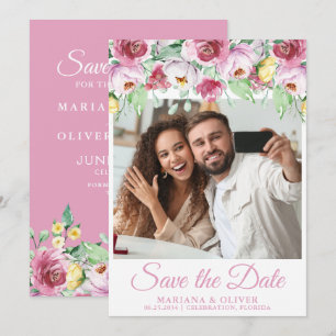 Photo Save the Date Card Pink Flowers