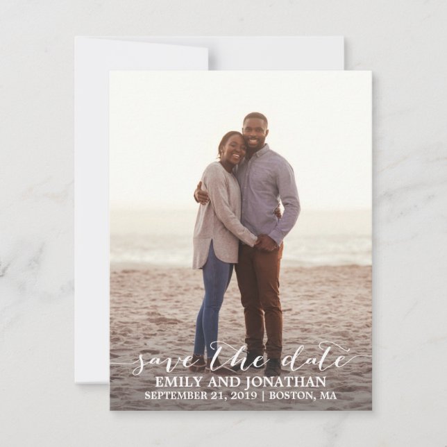 Photo Save the Date Card Rustic Calligraphy Script (Front)