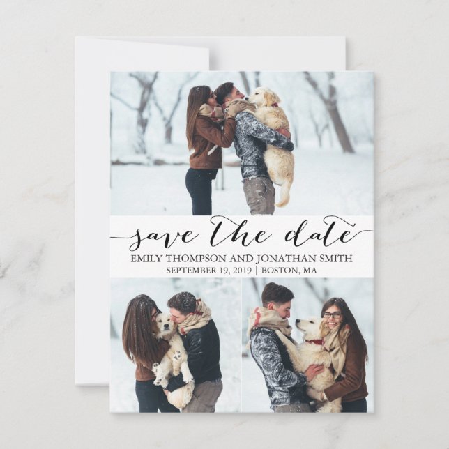 Photo Save the Date Card with Three Pictures (Front)