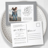 Photo Save The Date Grey & White Elegant Wedding