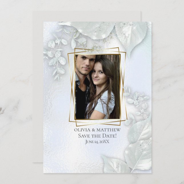 PHOTO SAVE THE DATE |  Icy Blue Shimmer Invitation (Front/Back)