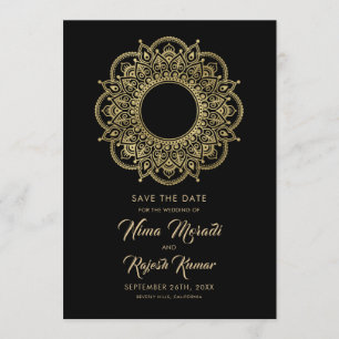 Photo Save The Date, Indian Wedding, Black, Gold Save The Date