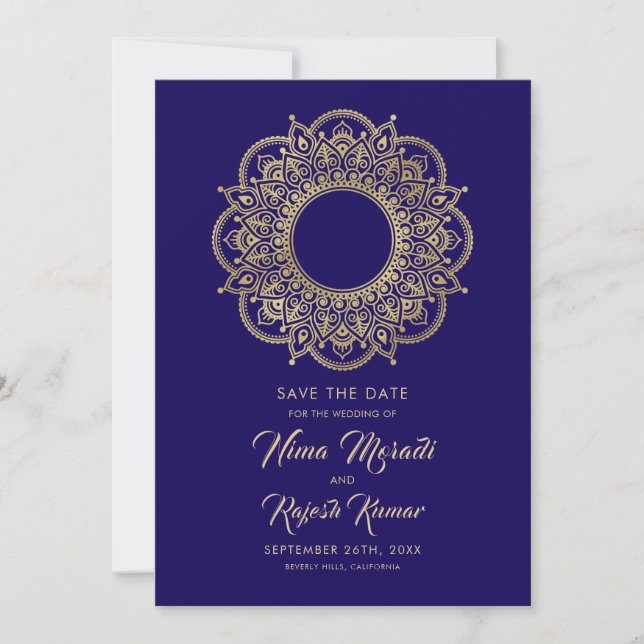 Photo Save The Date, Indian Wedding, Purple, Gold Save The Date (Front)