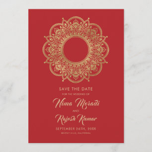 Photo Save The Date, Indian Wedding, Red and Gold Save The Date
