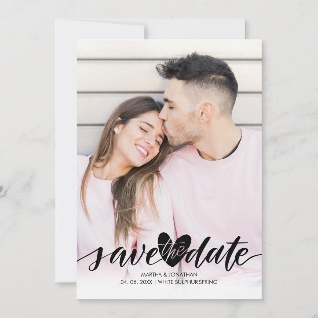 Photo Save the Date Love Heart Confetti Script Invitation (Front)