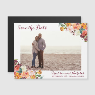 Photo Save the Date Magnets, Fall Flower Wedding Magnetic Invitation