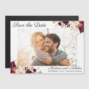 Photo Save the Date Magnets Marsala Pink Flower