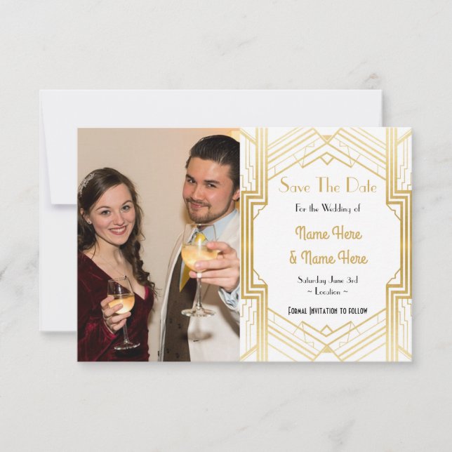 Photo Save The Date Mariage Thème 1920 Art Déco (Devant)