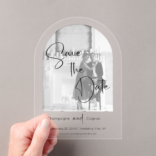 Photo Save The Date Modern Script Wedding Acrylic Invitations (Insitu (Handheld))