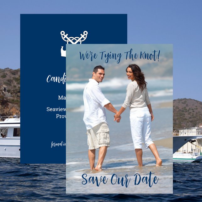 Photo, Save The Date, Navy, Nautical, Wedding Invitation (Photo Save The Date Nautical Wedding Engagement Invitation)