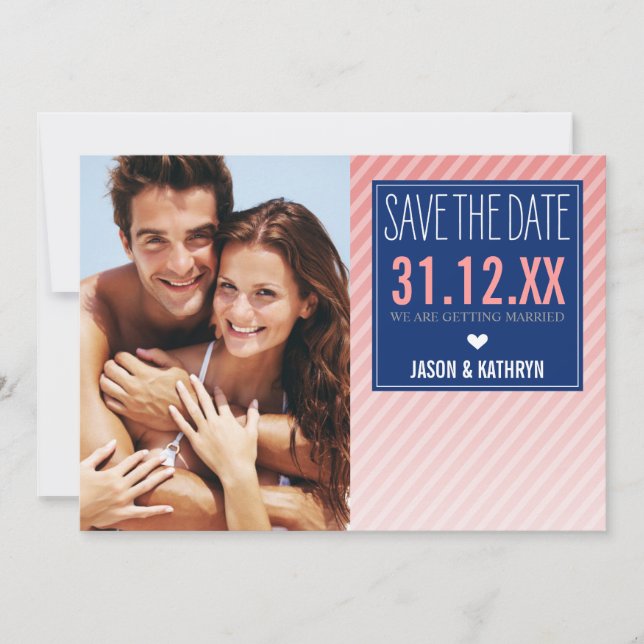 PHOTO SAVE THE DATE ombre bande angée marine corai (Devant)