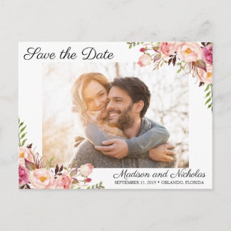 Photo Save the Date Postcards Rustic Pink Flower