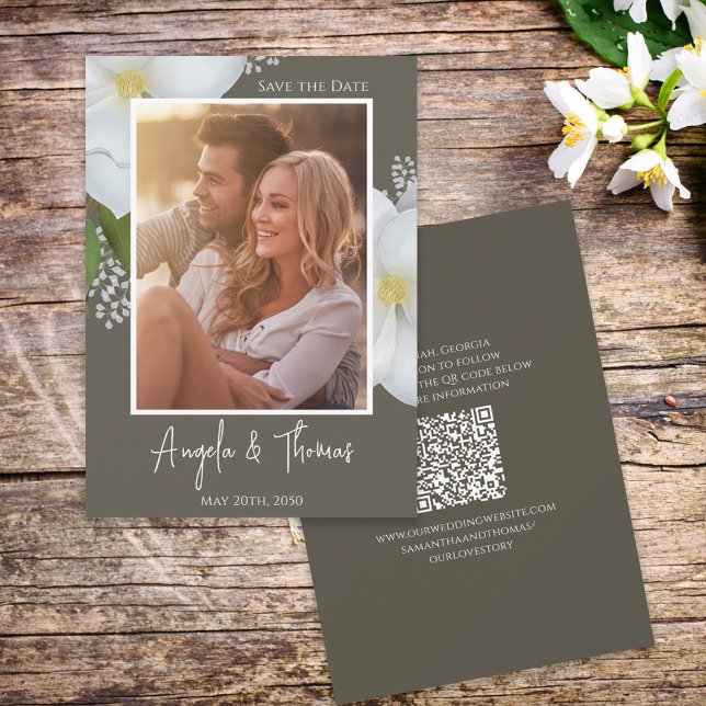Photo Save the Date QR Code Floral Greenery (Creator Uploaded)