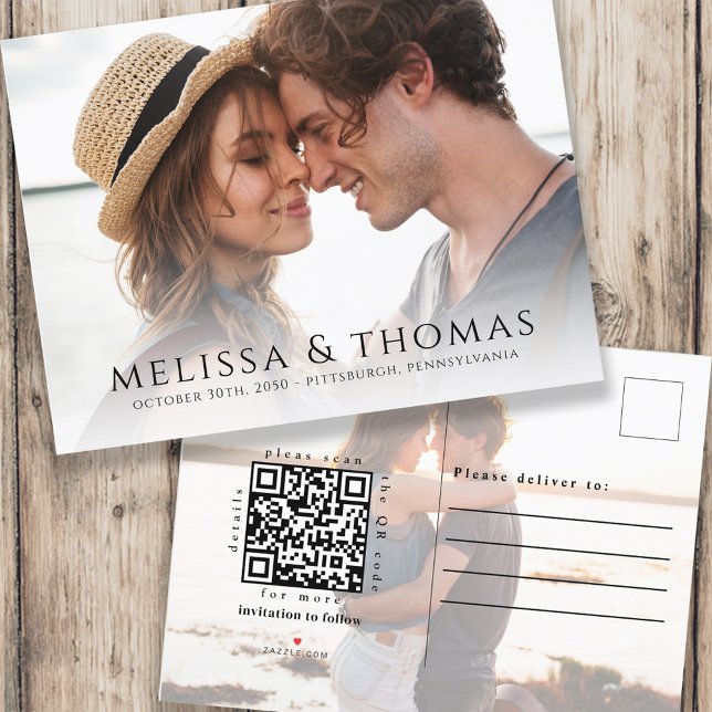 Photo Save the Date QR Code Minimalist Simple Announcement Postcard (Creator Uploaded)
