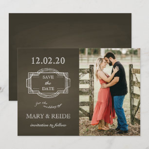 Photo Save the Date Sepia Chalkboard Faire-part