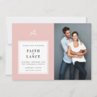 PHOTO SAVE THE DATE simple sprig border pink