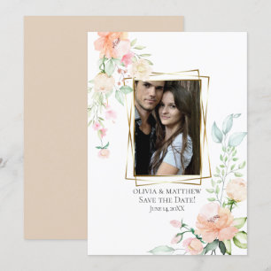 PHOTO SAVE THE DATE Watercolor Coral Flowers Invitation