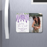 Photo Save The Date Watercolor Wisteria Wedding Magnet<br><div class="desc">Photo Save The Date Watercolor Wisteria Wedding Save The Date Magnets features elegant watercolor wisteria flowers in soft lilac, lavender and purple with greenery on a white background with your Save The Date information below including a custom QR code. Personalize by editing the text in the text boxes provided and...</div>