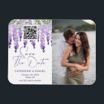 Photo Save The Date Watercolor Wisteria Wedding Magnet<br><div class="desc">Photo Save The Date Watercolor Wisteria Wedding Save The Date Magnets features elegant watercolor wisteria flowers in soft lilac, lavender and purple with greenery on a white background with your Save The Date information below including a custom QR code. Personalize by editing the text in the text boxes provided and...</div>