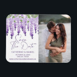 Photo Save The Date Watercolor Wisteria Wedding Magnet<br><div class="desc">Photo Save The Date Watercolor Wisteria Wedding Save The Date Magnets features elegant watercolor wisteria flowers in soft lilac, lavender and purple with greenery on a white background with your Save The Date information below. Personalize by editing the text in the text boxes provided and your favourite photo. Designed for...</div>