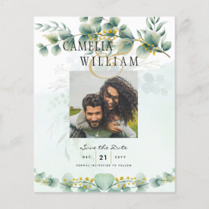 Photo Save the Dates Eucaluptus Gold Modern Flyer